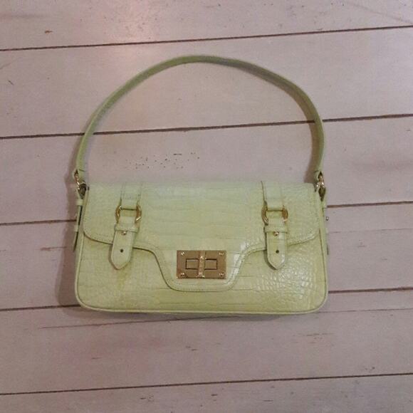 Lauren Ralph Vegan Crocodile Lime Sorbet Handbag - Picture 1 of 5